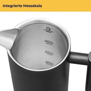 Thermo French Press met maataanduiding 1 liter capaciteit schaalafmeting
