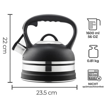 Waterkoker 1,6 liter roestvrij staal inductie gas elektrisch universeel - afmetingen en detail info
