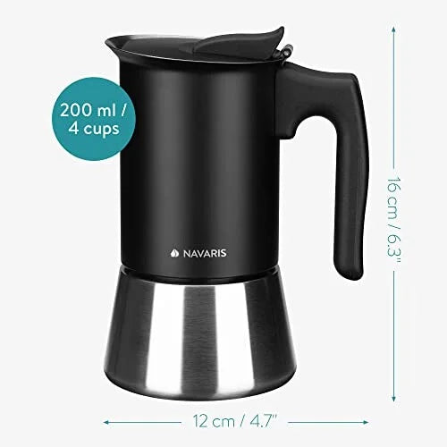 Moka pot roestvrij staal 4 kopjes/200 ml inductie gas elektrisch geschikt
