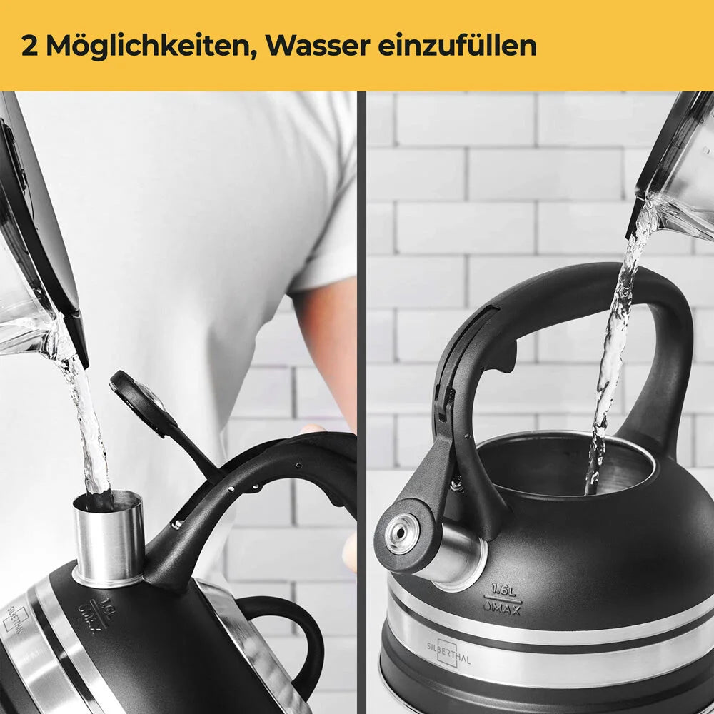 SILBERTHAL RVS waterkoker zwart ergonomisch handvat detail
